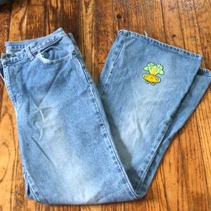 Nevada Green Frog Bell Bottom Jeans